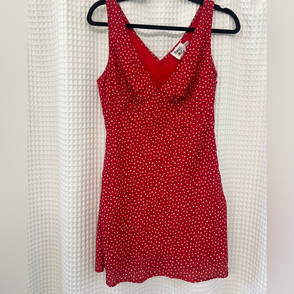 Princess Polly red heart-print mini dress, Size AU 8 / US 4